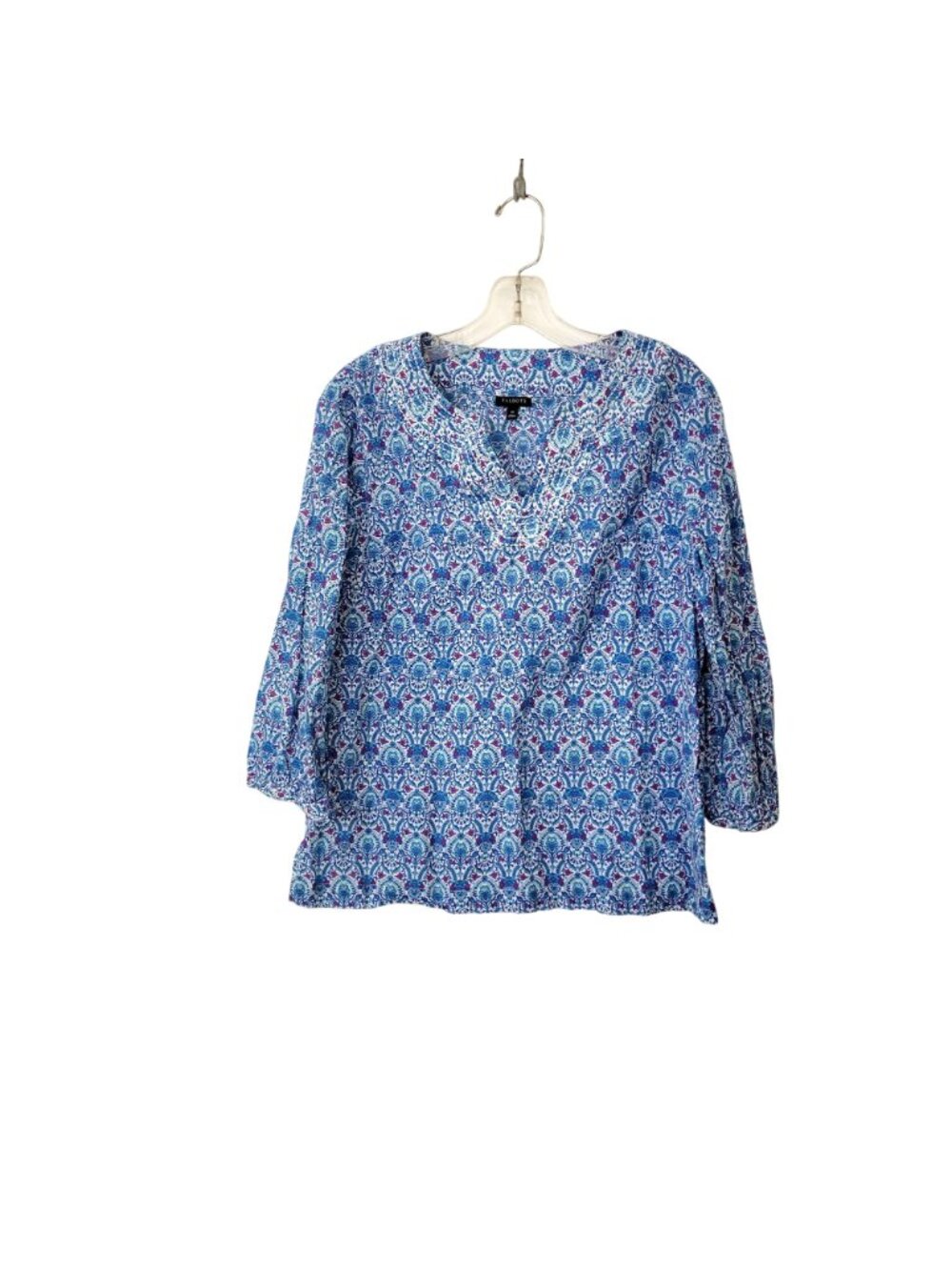 Talbots Blue Paisley Print Split Neck 3/4 Sleeve Blouse Women's Medium - Picture 5 of 5